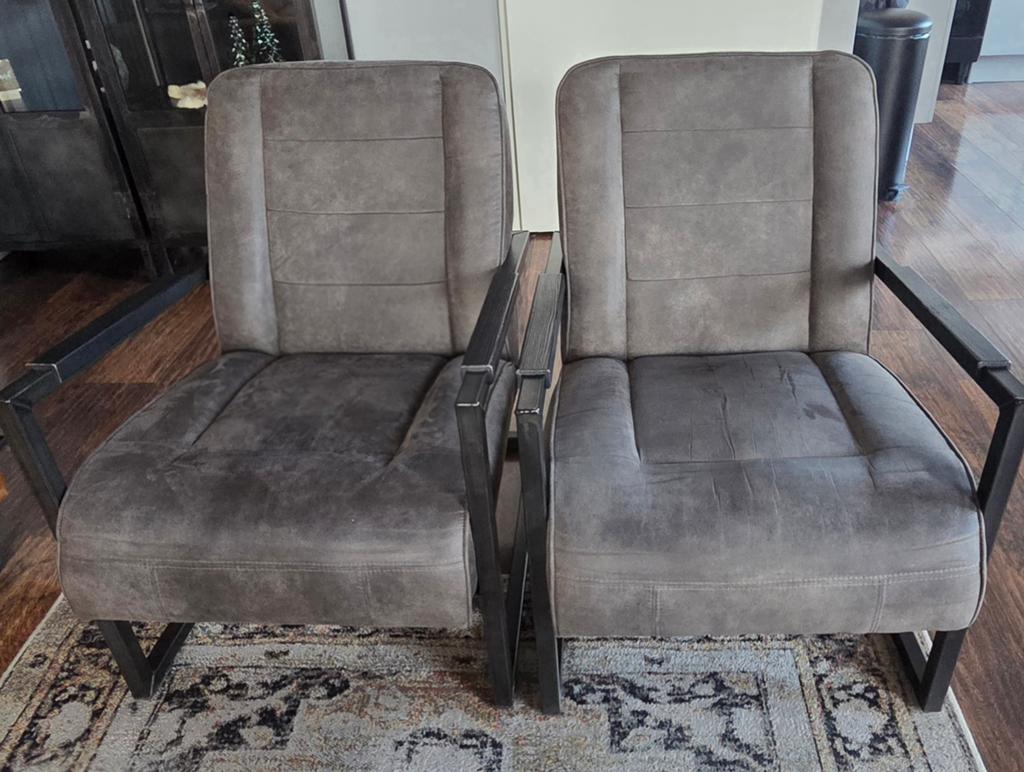 2 fauteuils, industrieel (setprijs), Ophalen, Gebruikt, Minder dan 75 cm, Stof