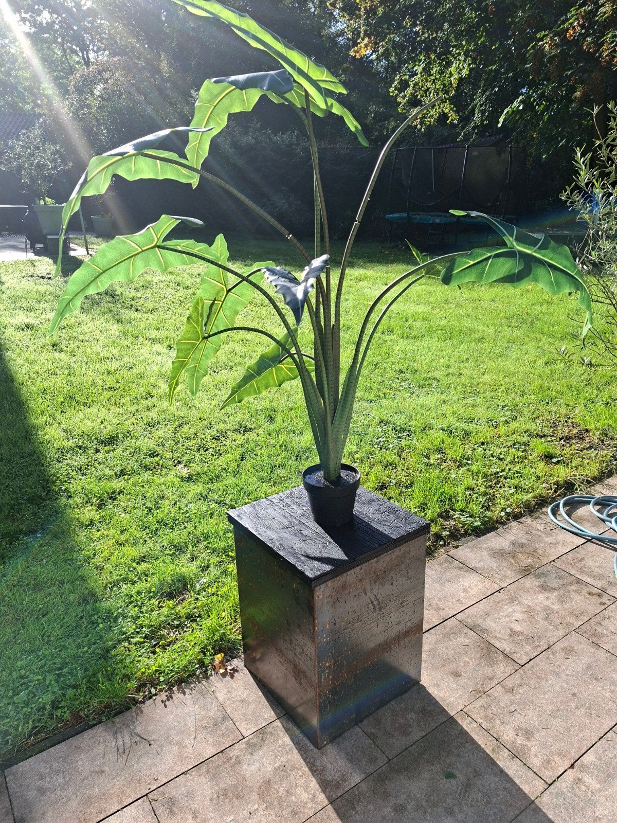 Metalen sokkel met houten deksel - 55x42 cm, Huis en Inrichting, Ophalen, Gebruikt