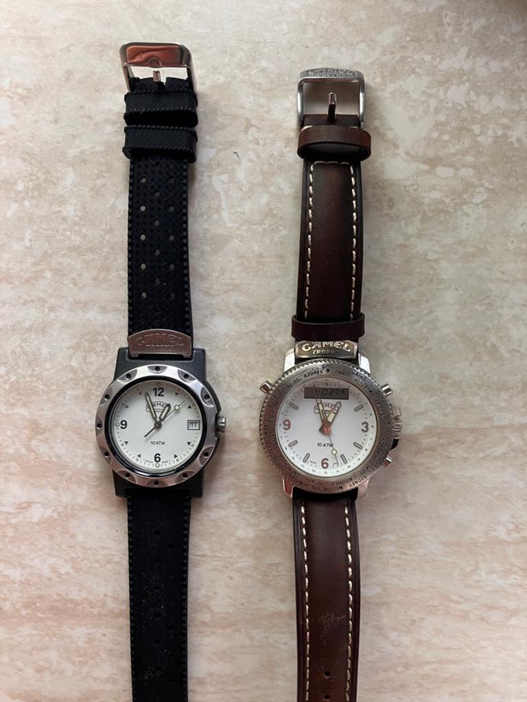 Twee Camel Trophy horloges - Vintage collectie, Ophalen of Verzenden, Zo goed als nieuw, Leer, Overige merken