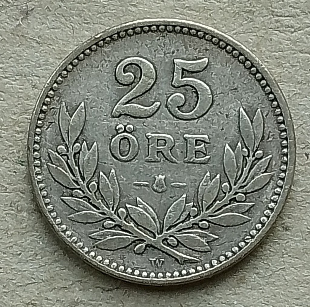 Zweden, 25 öre 1917, Ophalen of Verzenden, Overige landen, Losse munt, Zilver