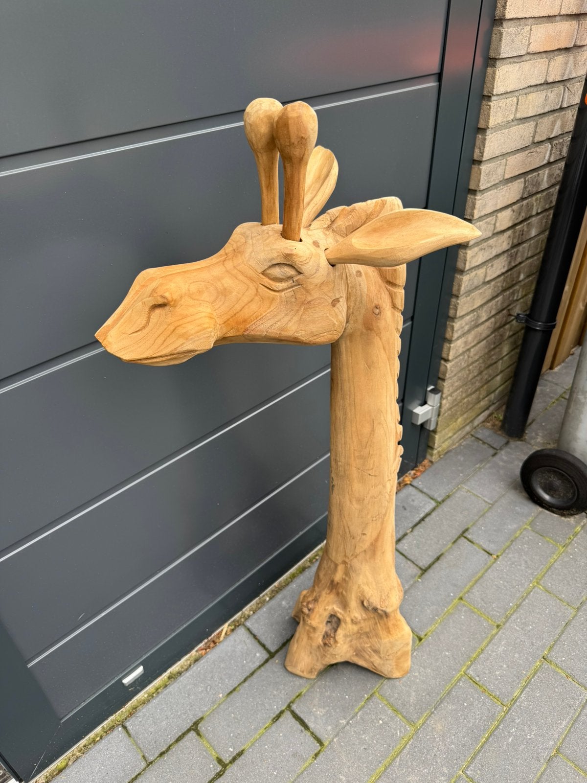 Massief Houten Giraffe Beeld – 1.15m Hoog, Ophalen