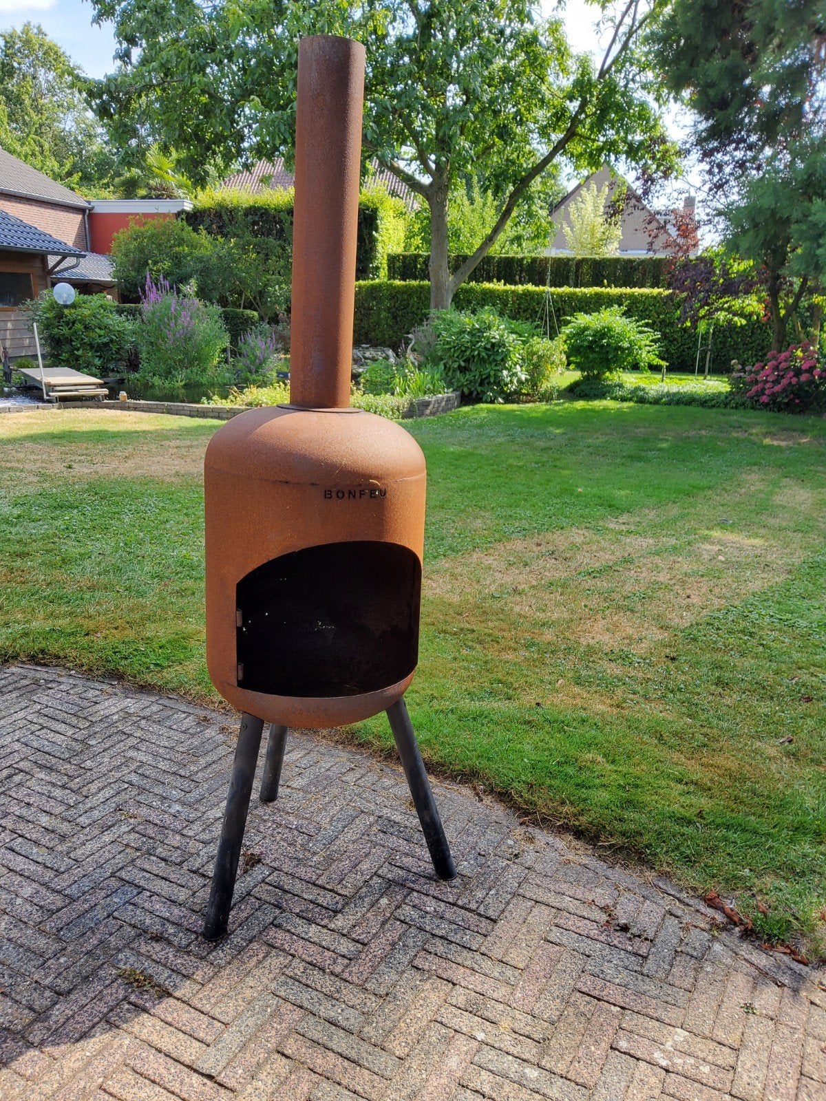 Bonfeu buitenkachel 170 cm hoog, Ophalen, Gebruikt, Vuurton