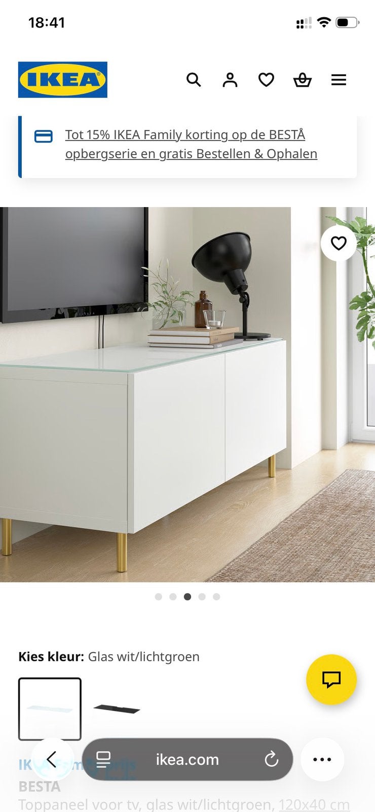 BESTÅ Toppaneel voor tv, glas wit/lichtgroen, 120x40 cm, Ophalen, 100 tot 150 cm, Minder dan 100 cm, 25 tot 50 cm