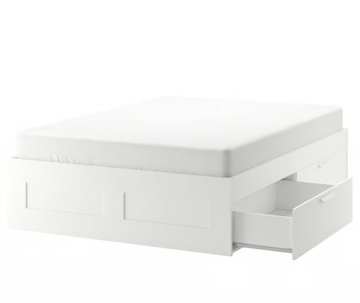 IKEA Brimnes bed 140x200 met matras, zo goed als nieuw, Wit, Tweepersoons, Zo goed als nieuw, 200 cm