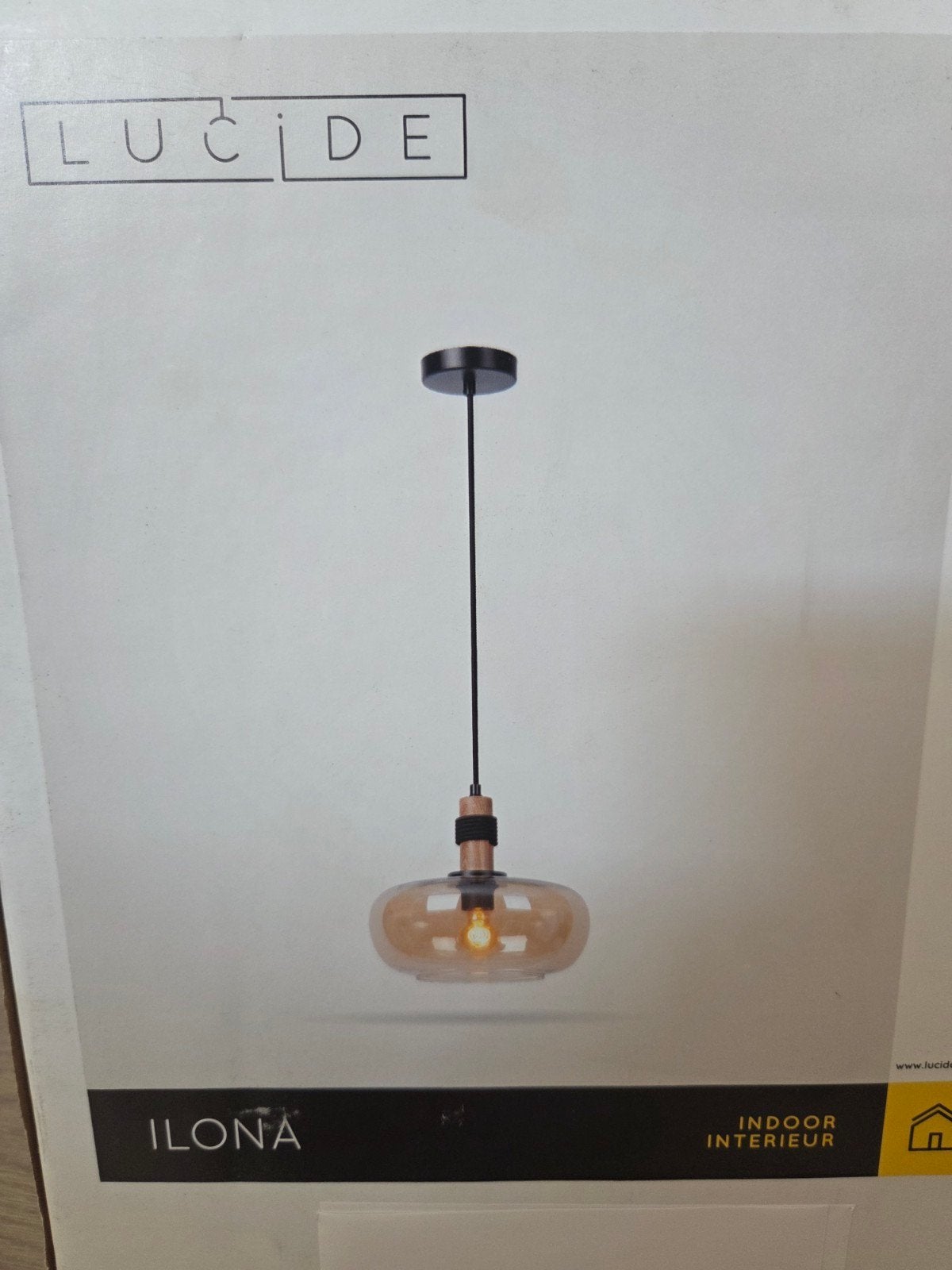 Lucide Ilona Hanglamp Ø30 cm – Amber Glas – Nieuw in doos, Ophalen of Verzenden, Nieuw, Glas, Modern