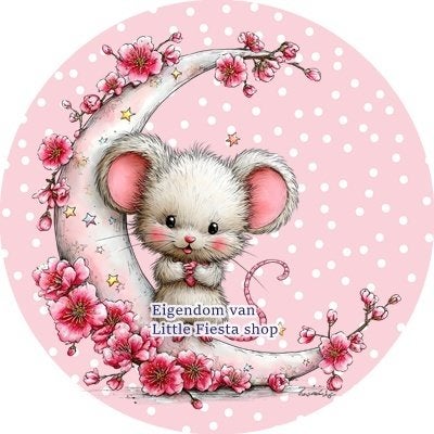 lf895 luxe icing muisje maan 20cm eetbare taart print top, Ophalen of Verzenden, Nieuw, Taarten, Versiering