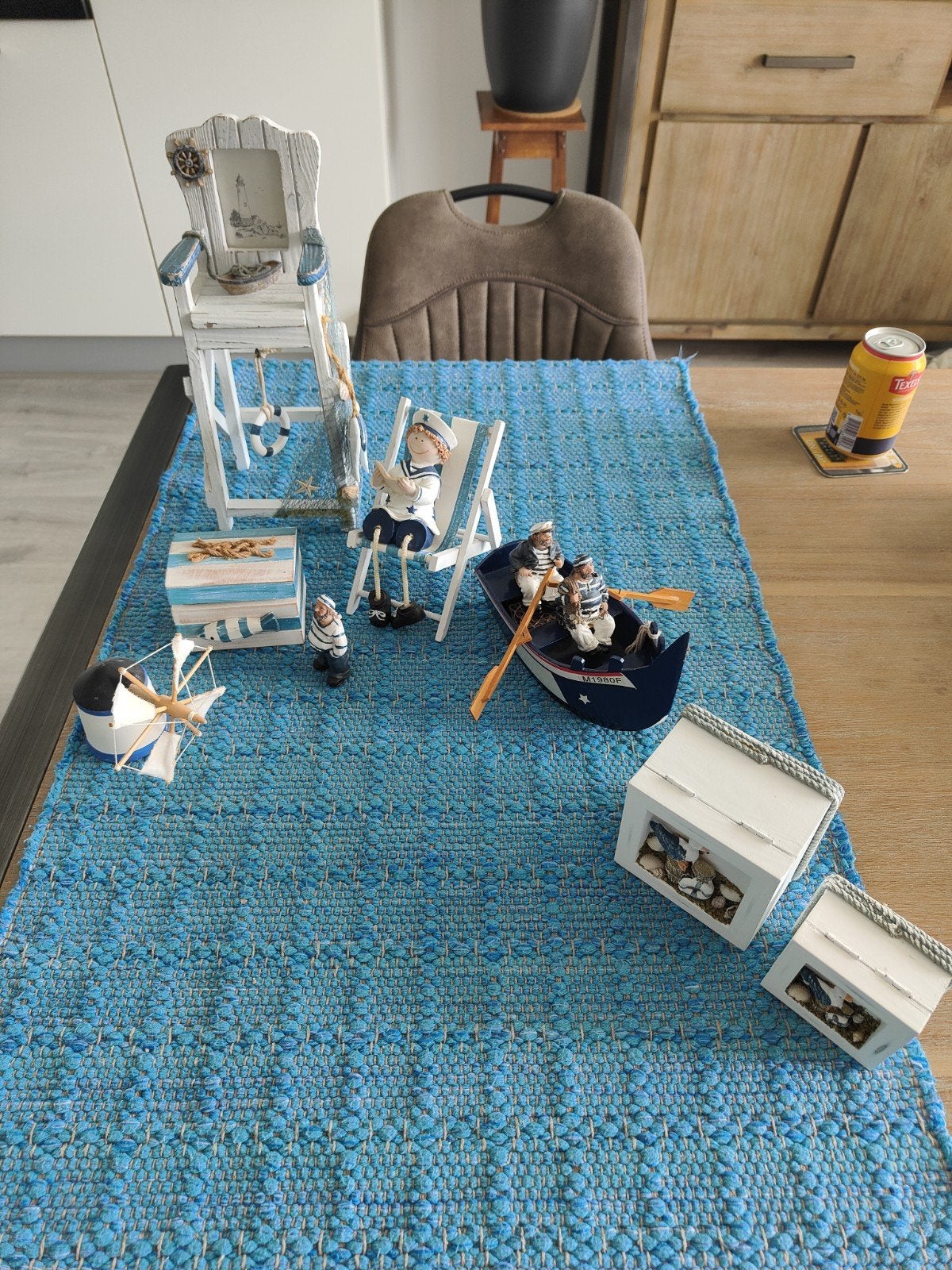 Maritieme decoratie set: boot, zeemeeuwen, zeemanfiguren, Hout, Gebruikt, Meerkleurig, Ophalen of Verzenden