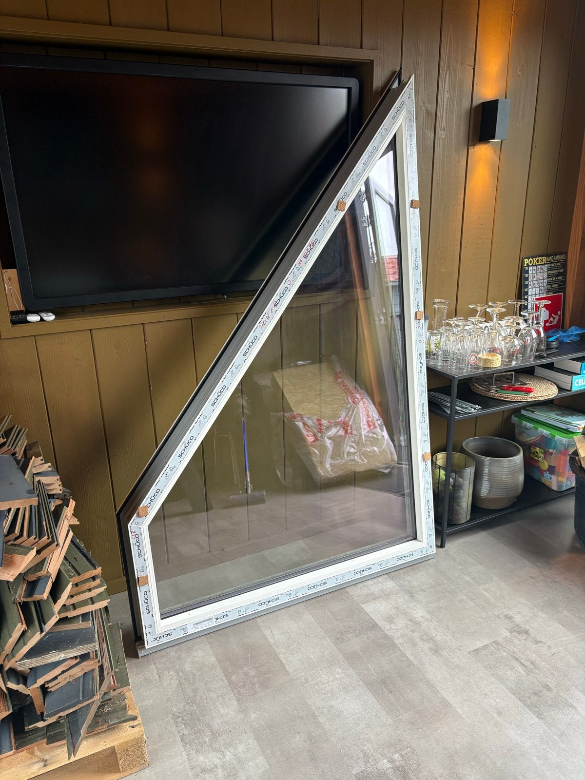 Nieuw kunststof puntkozijn wit HR++ glas, Doe-het-zelf en Verbouw, Ophalen, Nieuw, Gevelraam of Ruit, Dubbelglas