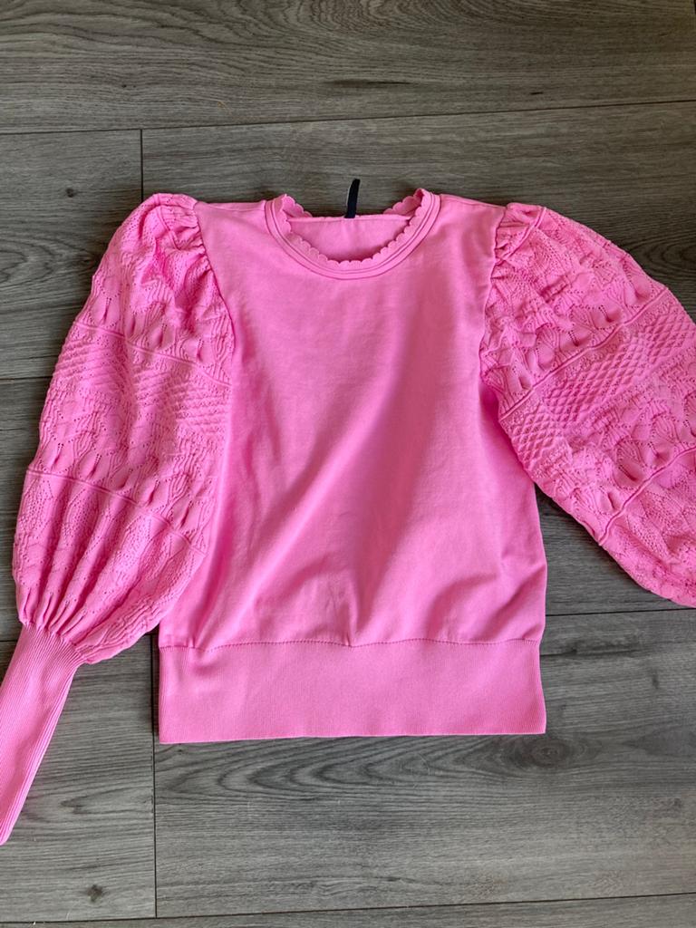 Roze trui met pofmouwen en gebreide details, Ophalen of Verzenden, Nieuw, Maat 34 (XS) of kleiner, Roze
