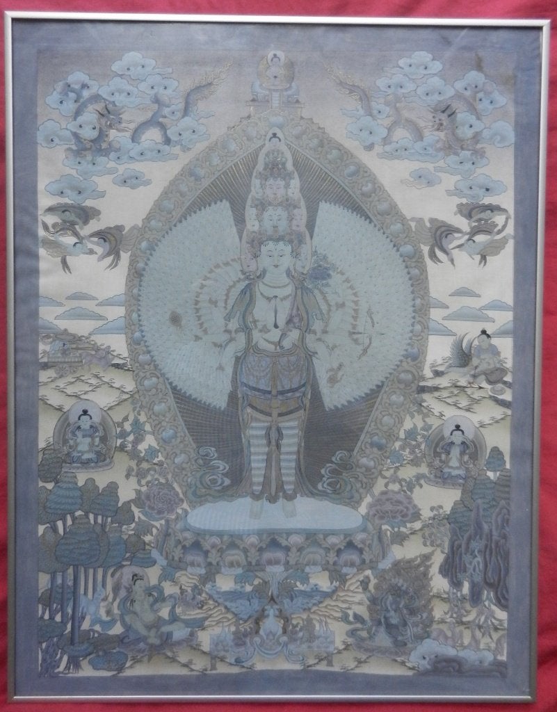 Schildering Avalokiteshvara Thangka india / tibet 50,2x37,5, Tibet, Schilderij, Geschilderd, 50 cm