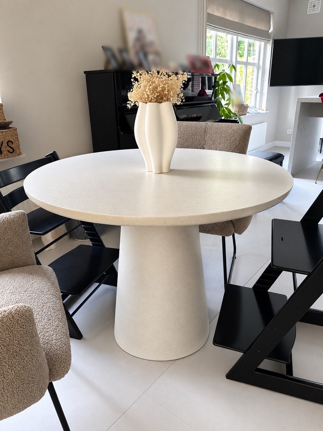 Ronde eettafel met trompetvoet - 100 cm diameter, Huis en Inrichting, Ophalen, Overige materialen, Rond, 50 tot 100 cm