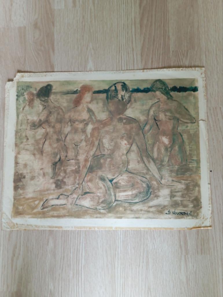 Isaac Naarden : Naakte figuren in water, gesigneerd, Antiek en Kunst, Kunst | Schilderijen | Klassiek, Ophalen of Verzenden