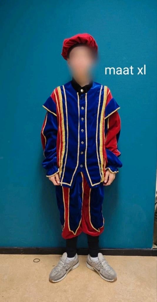 Volwassen pieten pak - XL (rood/blauw/goud), Verzenden, Zo goed als nieuw