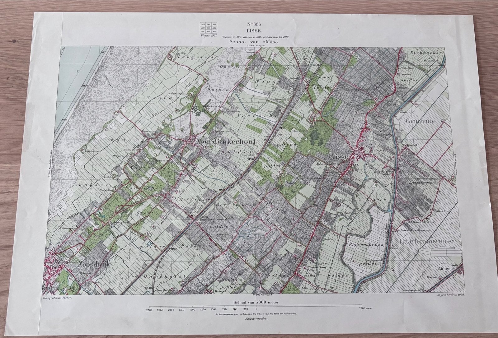 Oude Landkaart Lisse - Schaal 1:25000 - Jaren '50, Boeken, Atlassen en Landkaarten, Gelezen, Ophalen of Verzenden, Landkaart, 1800 tot 2000