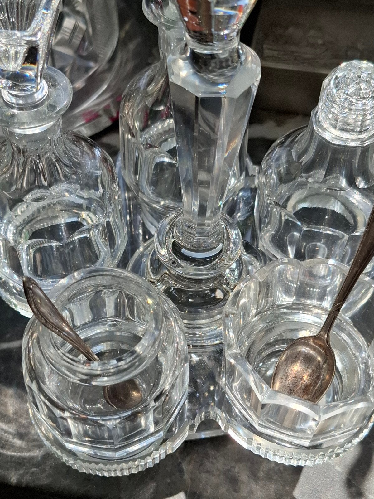 Antiek Kristallen Olie- en Azijnstel met Glazen Schroefdop, Antiek en Kunst, Ophalen