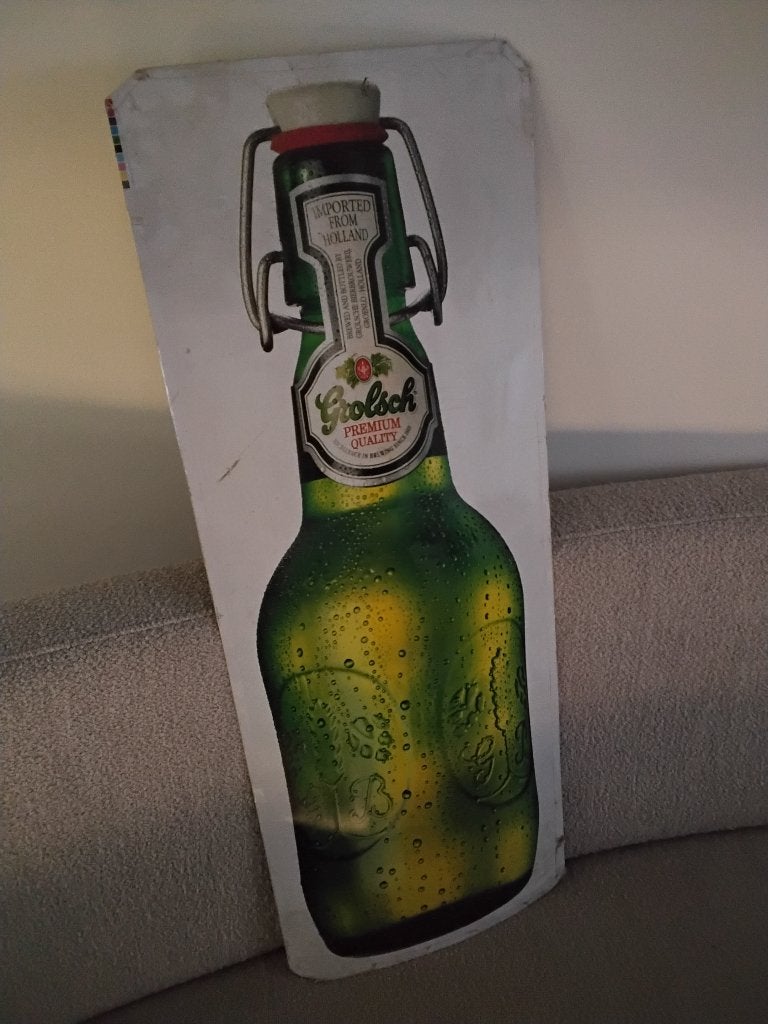 Grolsch blikken reclame bord beugelfles, Verzamelen, Biermerken, Ophalen of Verzenden, Zo goed als nieuw, Reclamebord, Plaat of Schild
