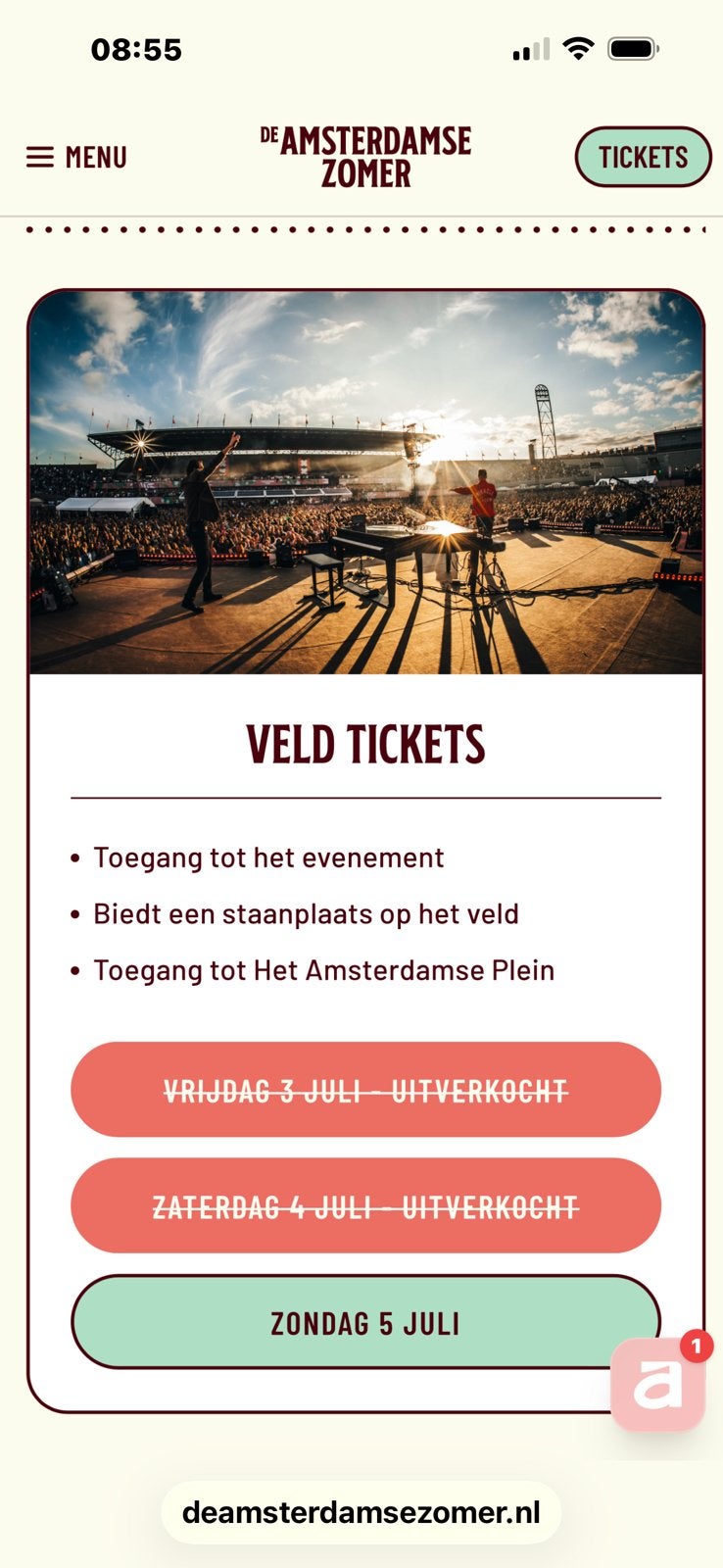 Veld tickets Amsterdamse zomer, Tickets en Kaartjes, Twee personen