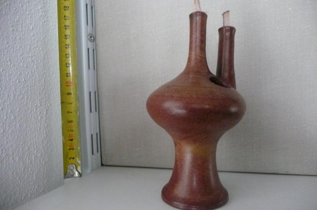 roodbruin keramisch dubbel olielampje (335), Ophalen of Verzenden