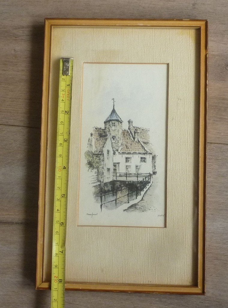 schilderijtje AMERSFOORT HET SLUISJE aquarel ? (Q-25) Bieden, Overige stijlen, Achter glas, Overige technieken, Ophalen of Verzenden