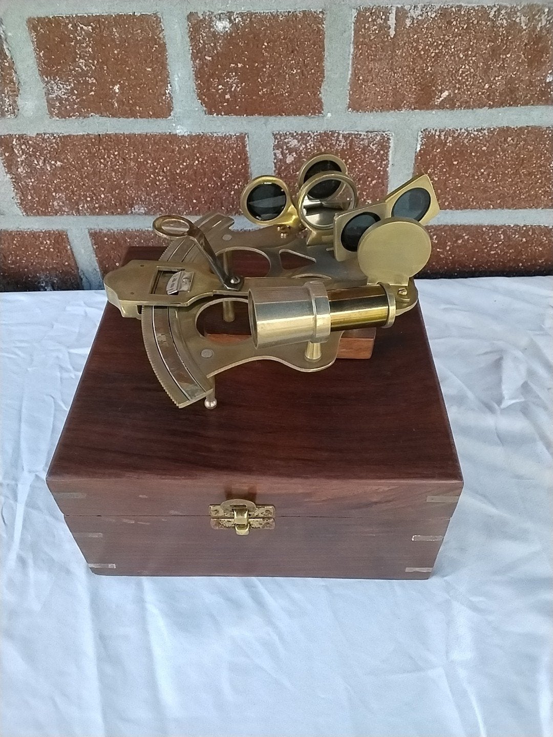 Antieke Messing Sextant in Houten Kist - Nautische Decoratie, Antiek en Kunst, Ophalen of Verzenden