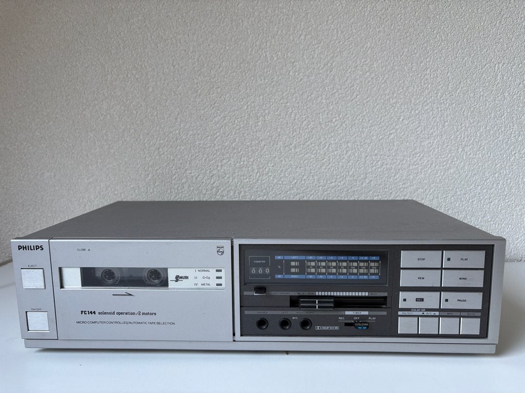 Philips - Zilverkleurig FC144 Cassette deck, Audio, Tv en Foto, Cassettedecks, Ophalen of Verzenden, Enkel, Philips, Tape counter