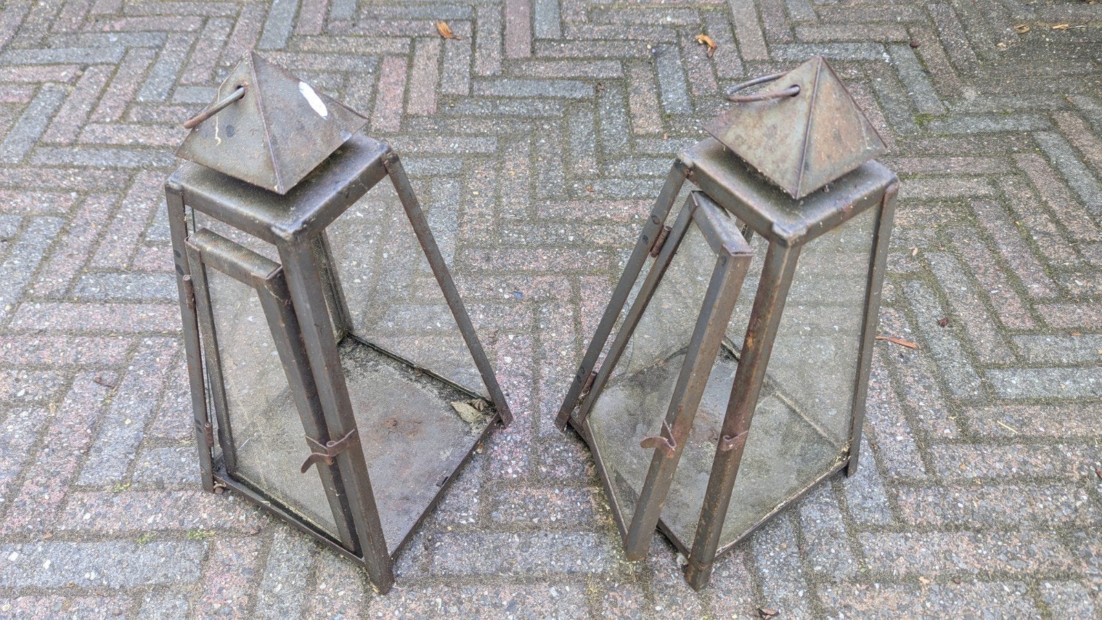 Twee lantaarns/windlichten voor de handige klusser, Ophalen, Vintage, Gebruikt, Metaal