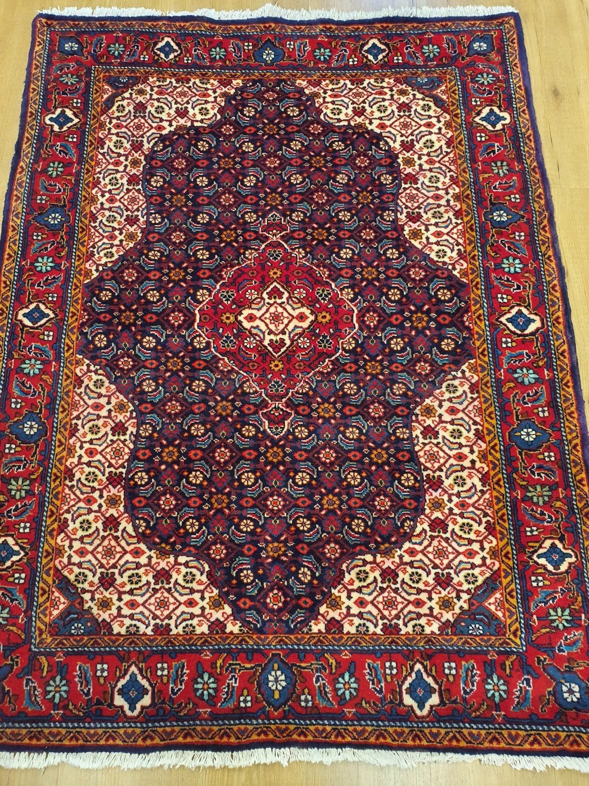 Vintage handgeknoopt perzisch tapijt sarough 156x108, Huis en Inrichting, Stoffering | Tapijten en Kleden, Info@SlatsAntiek.nl