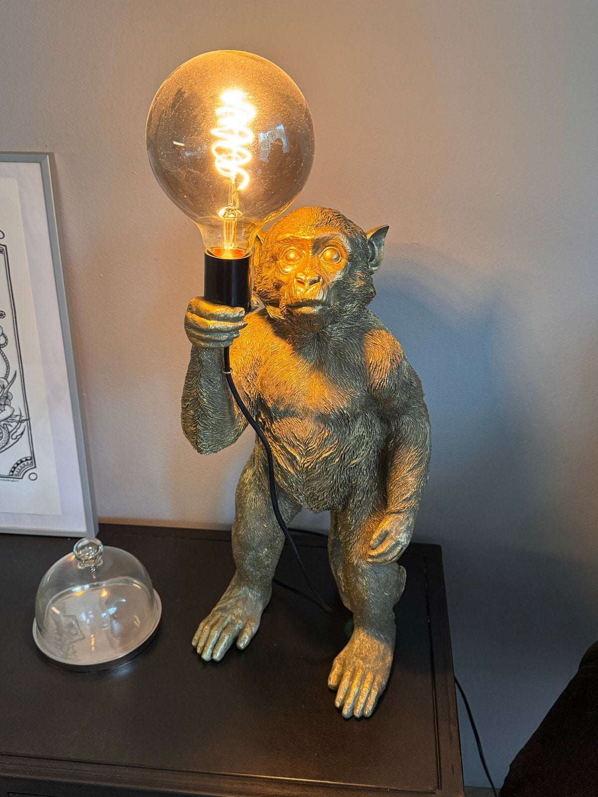 Gouden Apenlamp met Edison Gloeilamp, Overige merken, Kunststof, E27 (groot), Zo goed als nieuw