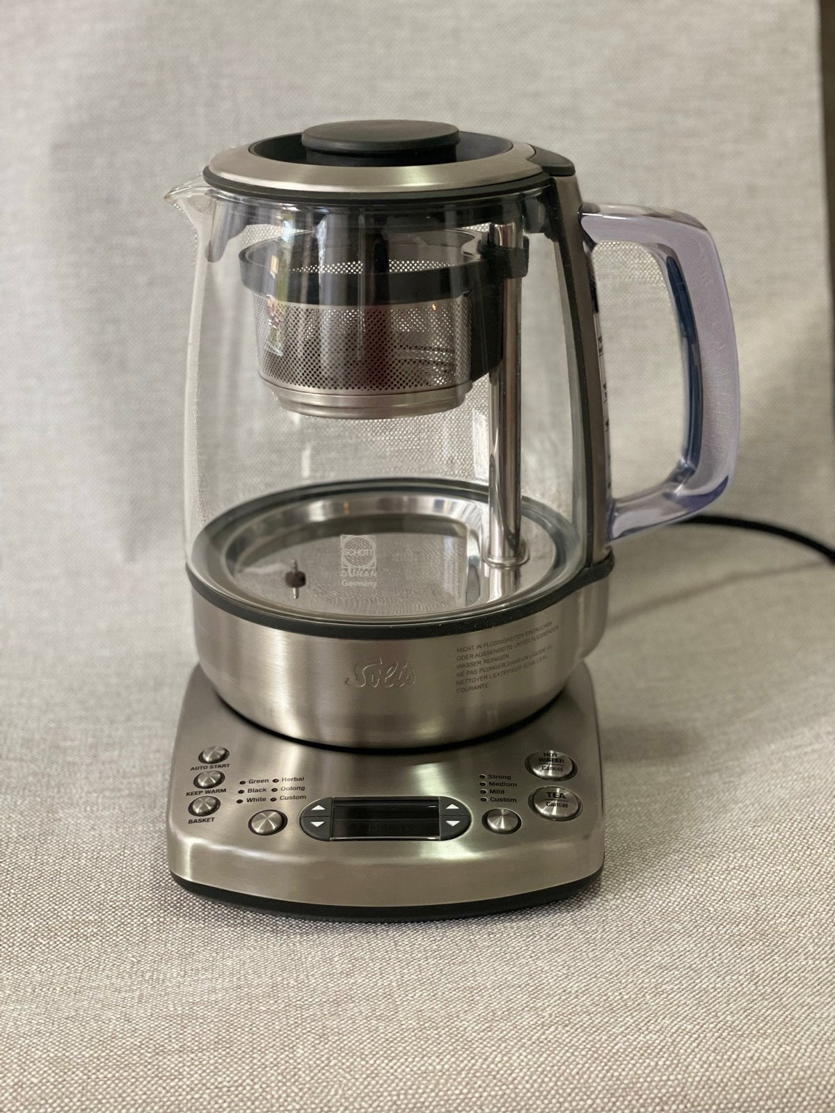Solis Tea Maker & Waterkoker - RVS en Glas, Witgoed en Apparatuur, 1 tot 2 liter, Ophalen of Verzenden, Zo goed als nieuw, Rvs