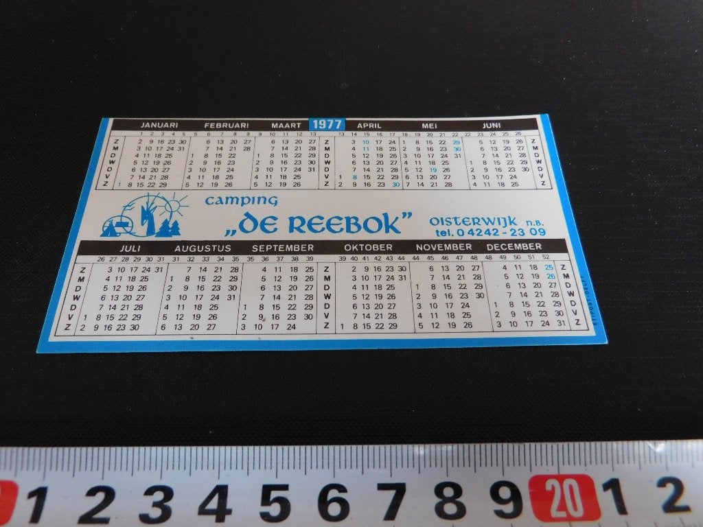 sticker Kalender 1977 Oisterwijk Camping DE REEBOK, Ophalen, Zo goed als nieuw
