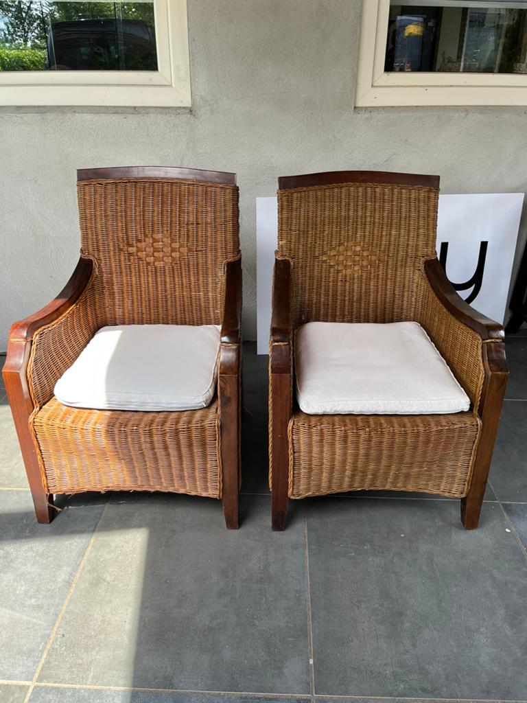 Rieten fauteuil stoel 2x, Ophalen, Gebruikt, -, -