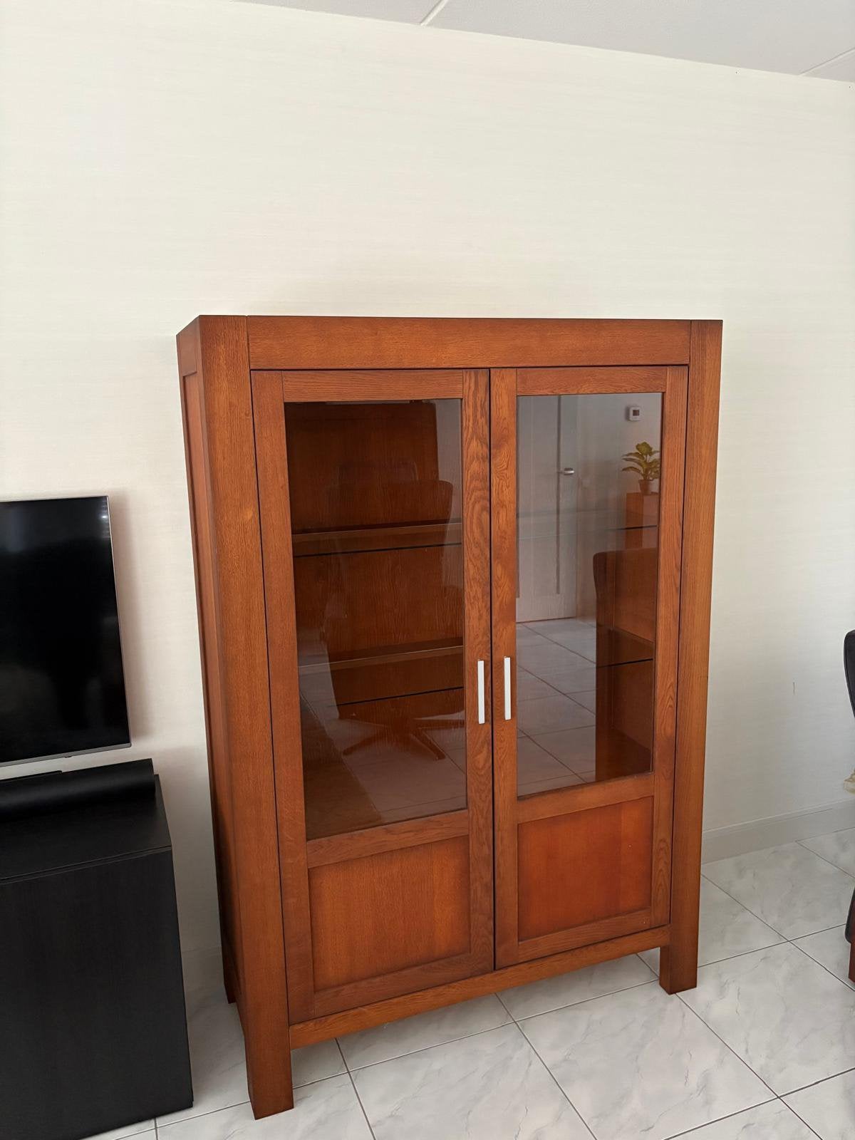 Vitrinekast, Huis en Inrichting, Ophalen, Gebruikt, 100 tot 150 cm, Kersenhout