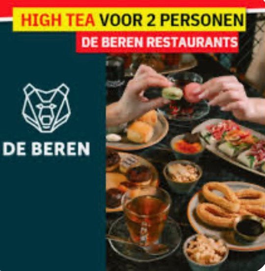 High Tea De Beren Voucher 2 Personen geldig tm 30-09, Tickets en Kaartjes, Twee personen, Cadeaubon, Arrangement