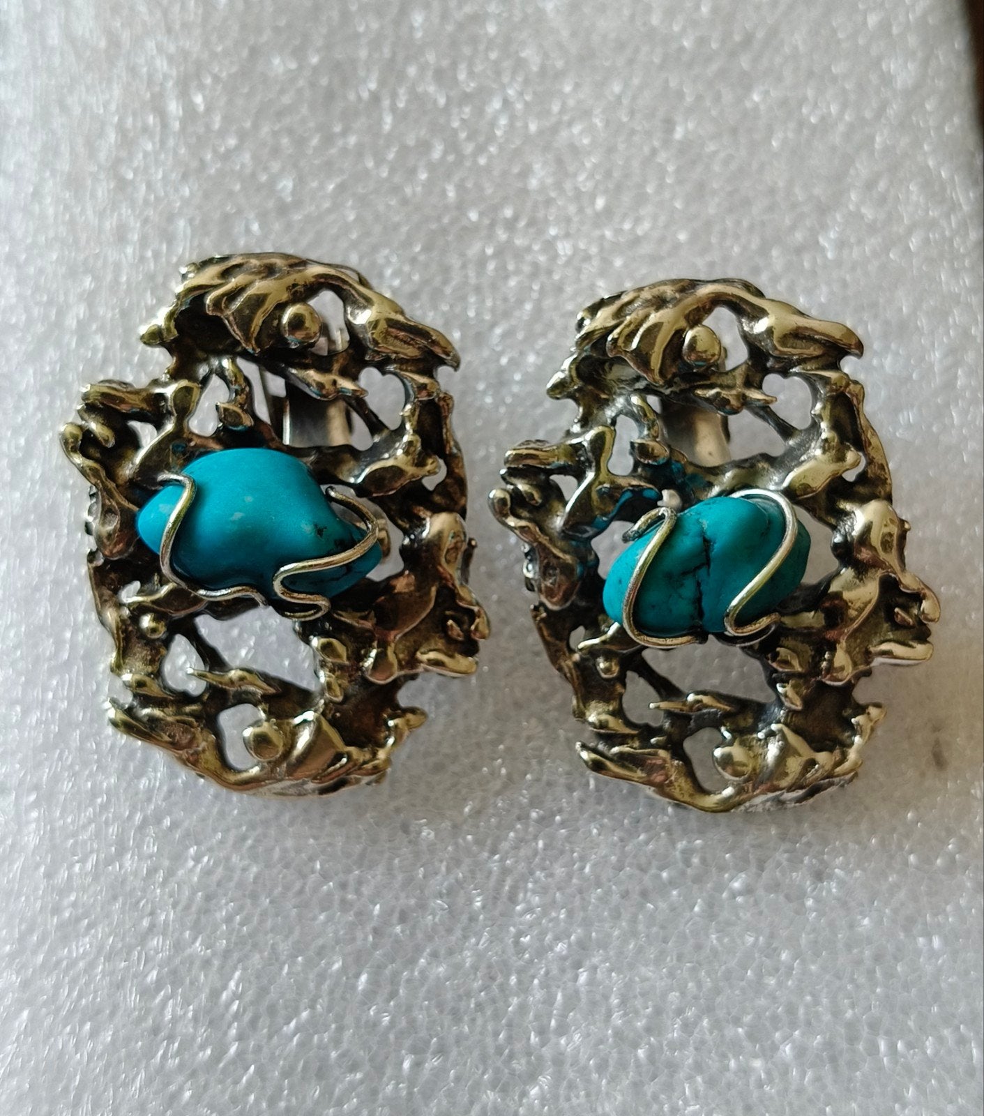 vintage navajo sterling zilver. turkoois steen clip oorbel, Overige materialen, Ophalen of Verzenden, Zo goed als nieuw, Met edelsteen