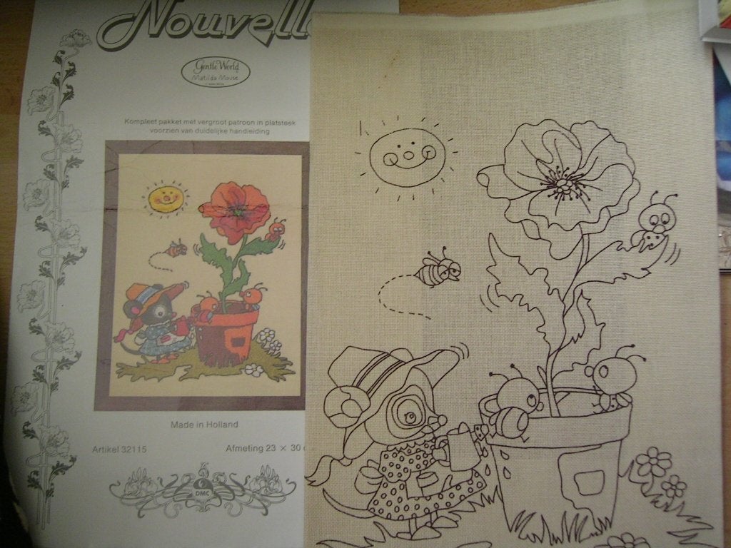 Nouvelle - 1 Stof en patroon . Matilda Mouse. Heb ook DMC, Ophalen of Verzenden, Nieuw, Handborduren, Patroon