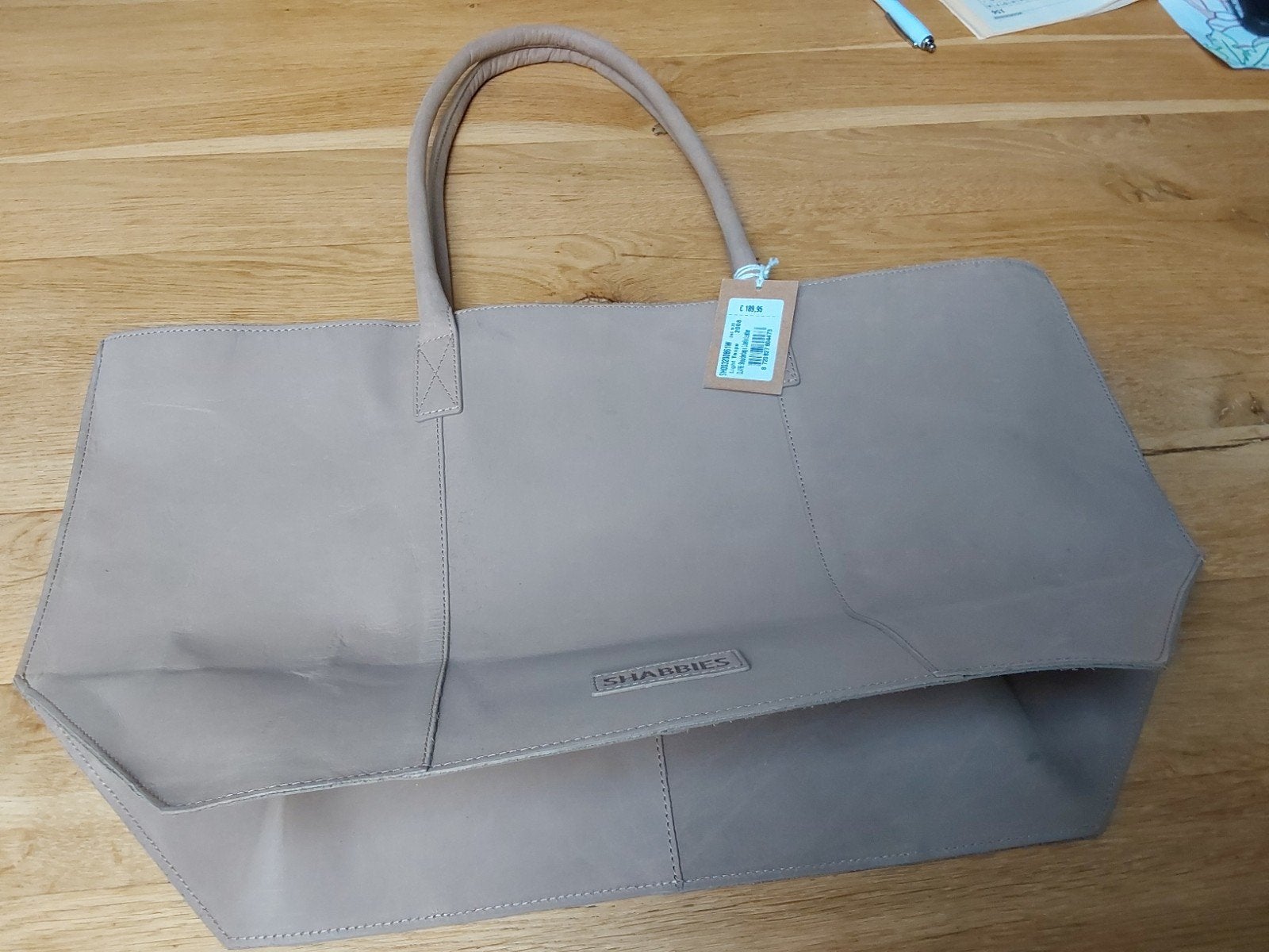 shabbies leren tas kleur licht  taupe. maat 51 x 27 cm, Ophalen of Verzenden, Minder dan 40 cm, Minder dan 35 cm