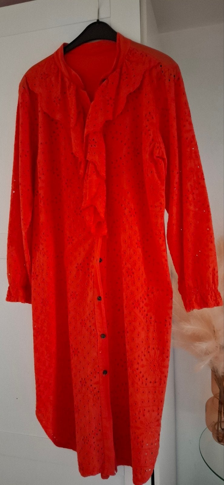 Oranje kanten jurk/tuniek met ruches, Kleding | Dames, Jurken, Maat 38/40 (M), Oranje, Ophalen of Verzenden, Boven de knie