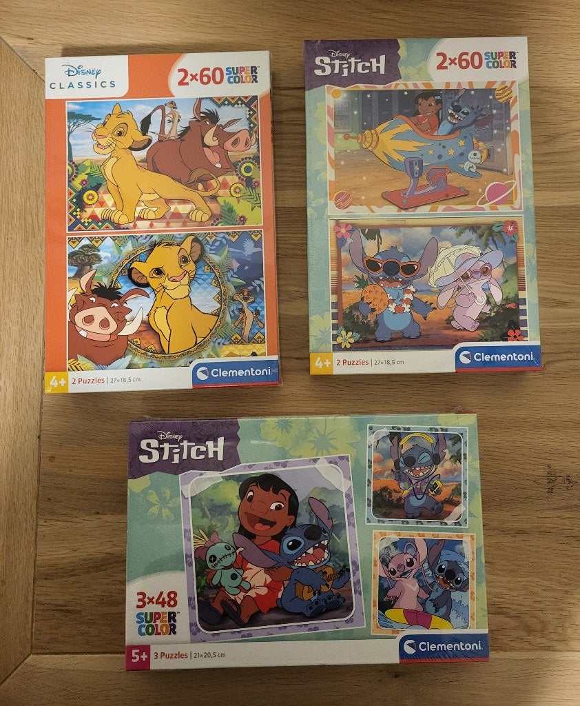 Nieuw! 3x puzzel, Stitch, Lion King, 2 x 60, 3 x 48 stukjes, Ophalen of Verzenden, 10 tot 50 stukjes, Nieuw, 4 tot 6 jaar