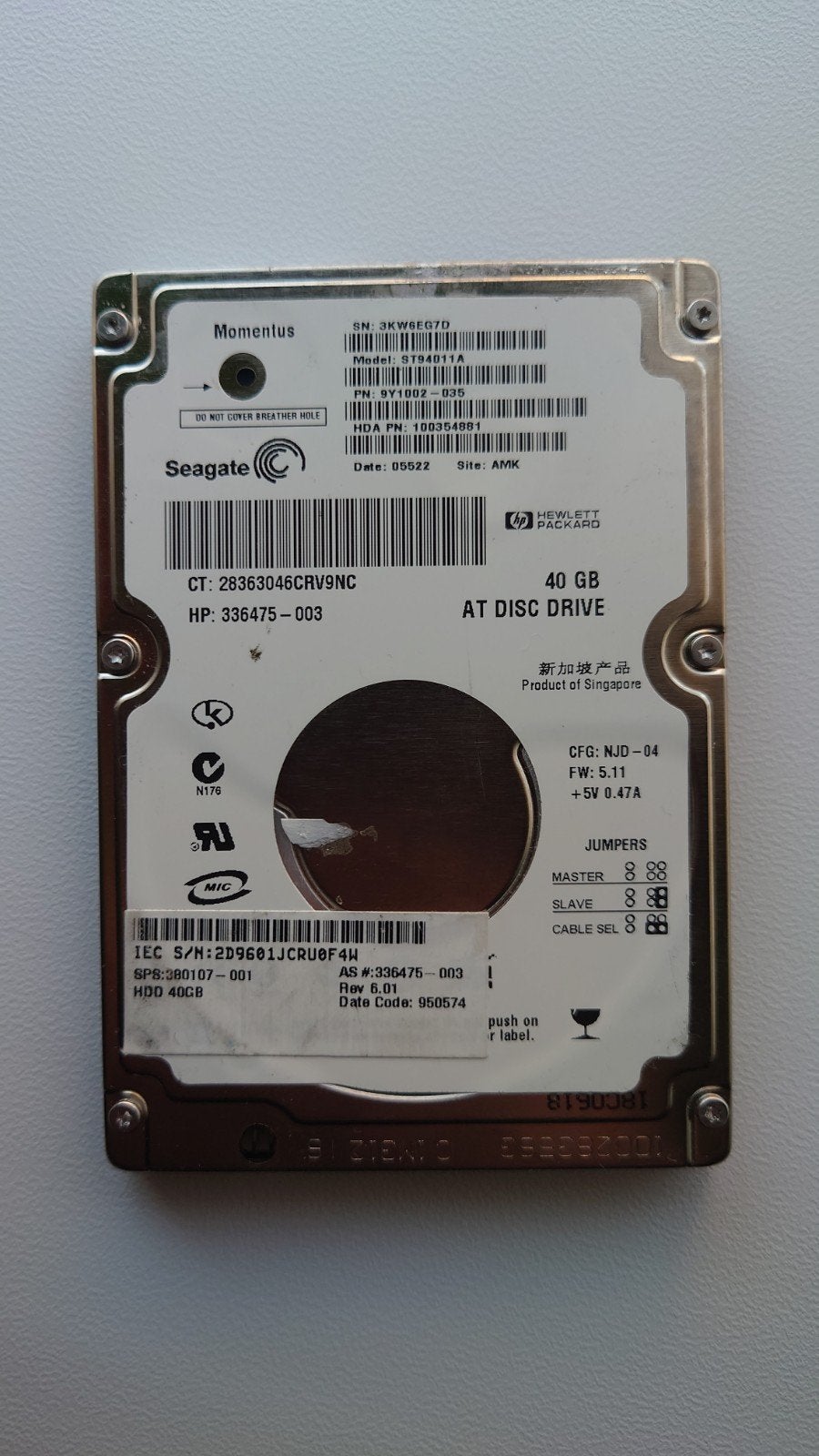 Seagate 40GB 5400rpm 2,5" IDE laptop harddisk, Intern, HDD, Ophalen of Verzenden, Zo goed als nieuw