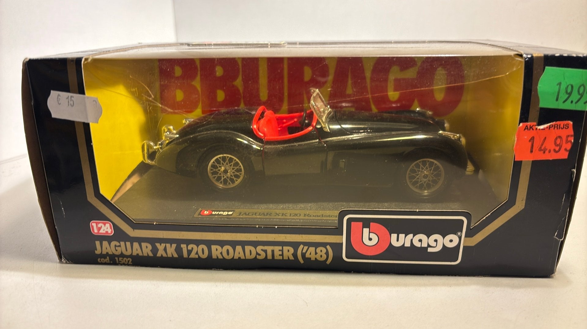 Jaguar xk120 roadster black bburago 1.24, Ophalen of Verzenden, Bburago, A, A