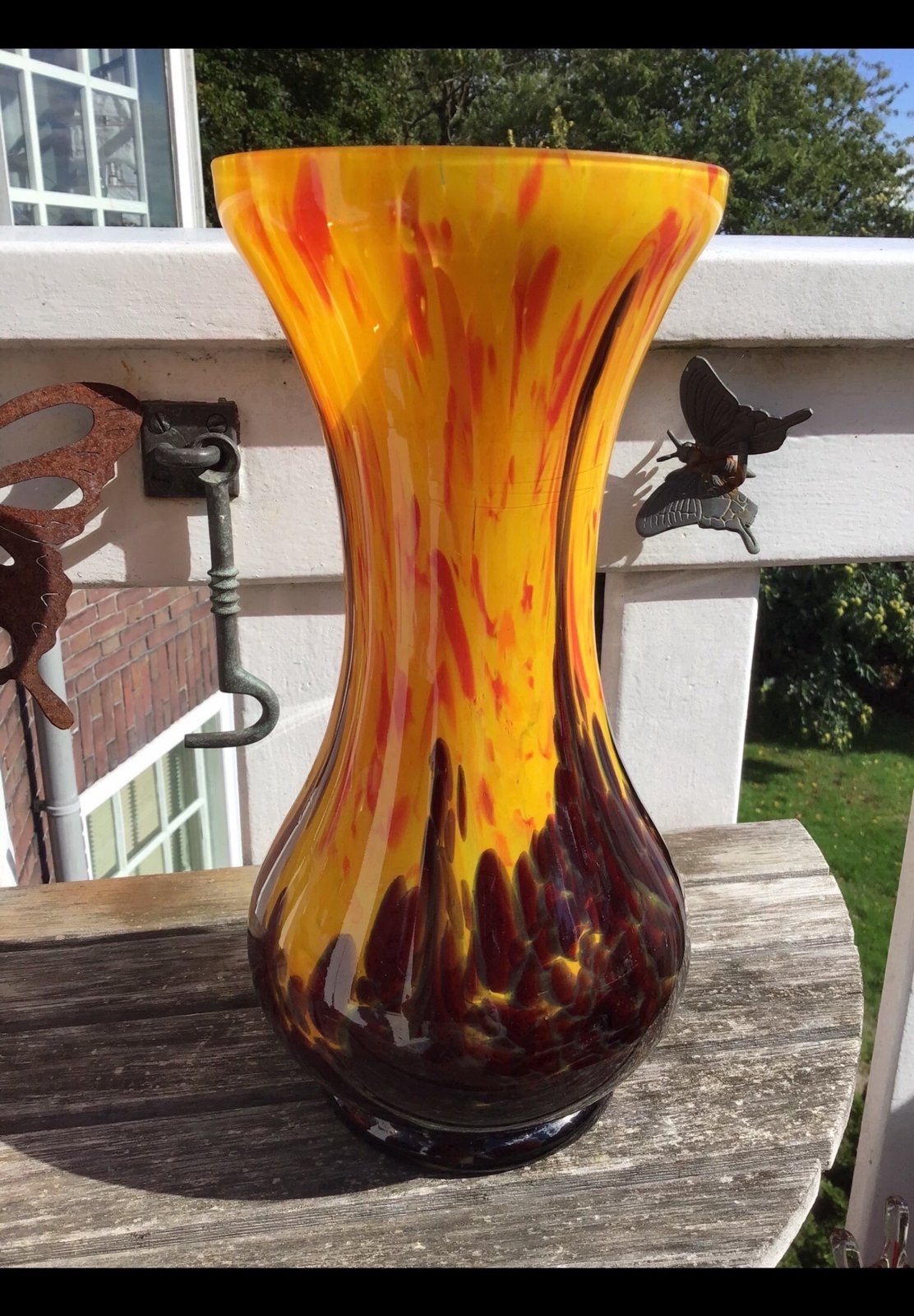 Prachtige oude kleurrijke vaas v opaline glas ong 27 cm hoog, Antiek en Kunst, Antiek | Vazen, Ophalen of Verzenden