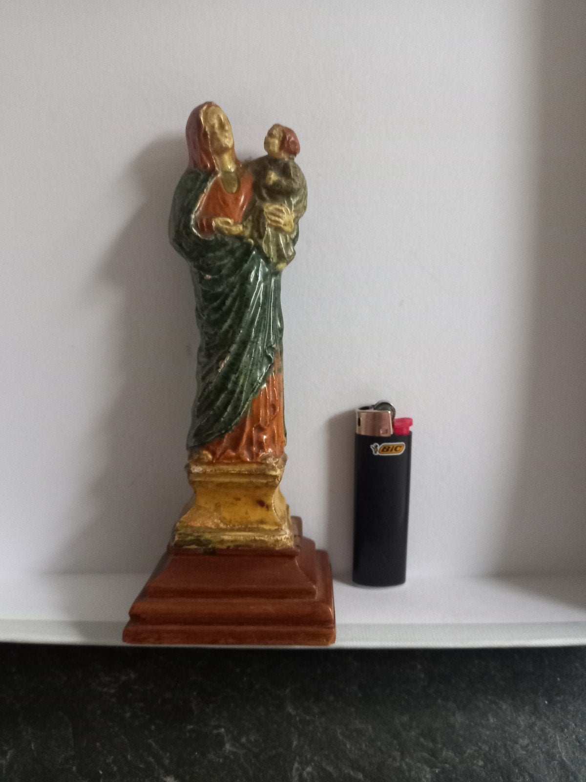 Antiek Mariabeeld met Kind - Handgeschilderd aardewerk 1900, Ophalen of Verzenden