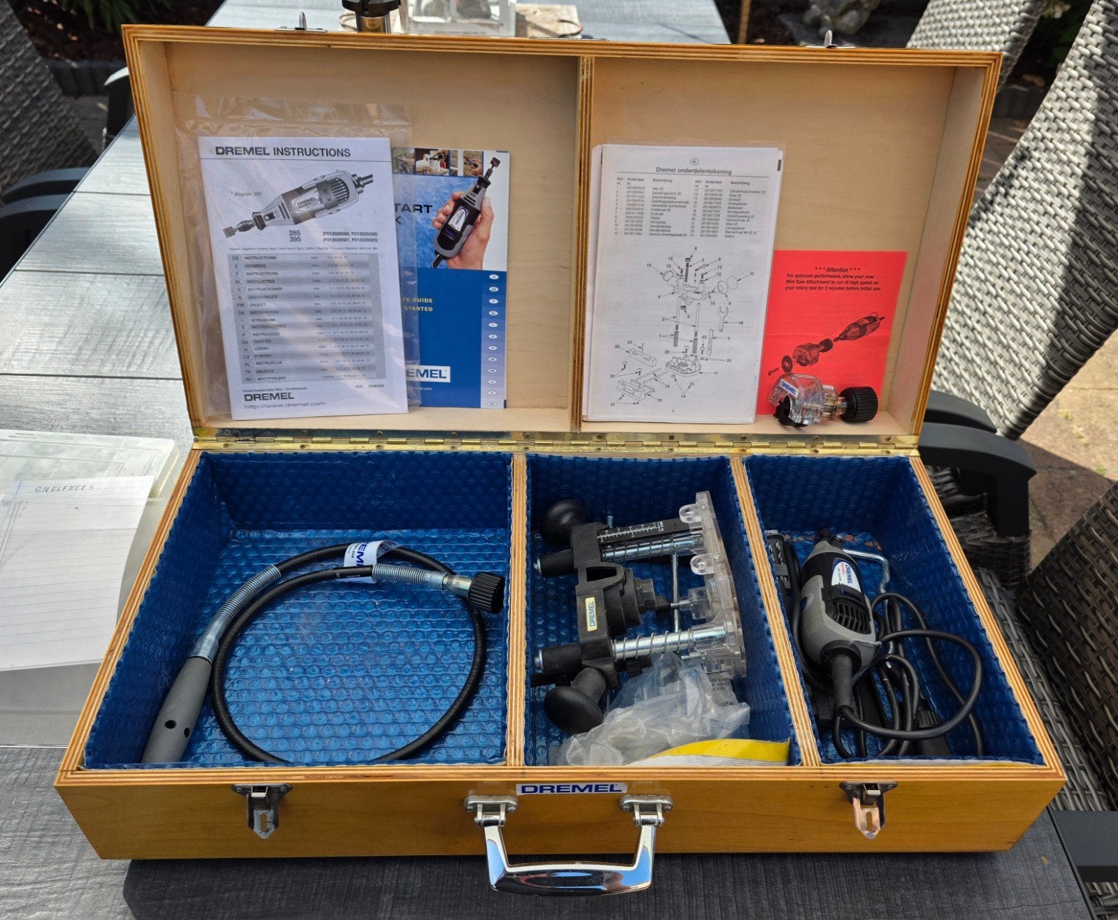 Dremel set in houten koffer met accessoires, Ophalen of Verzenden, Gebruikt, Overige typen