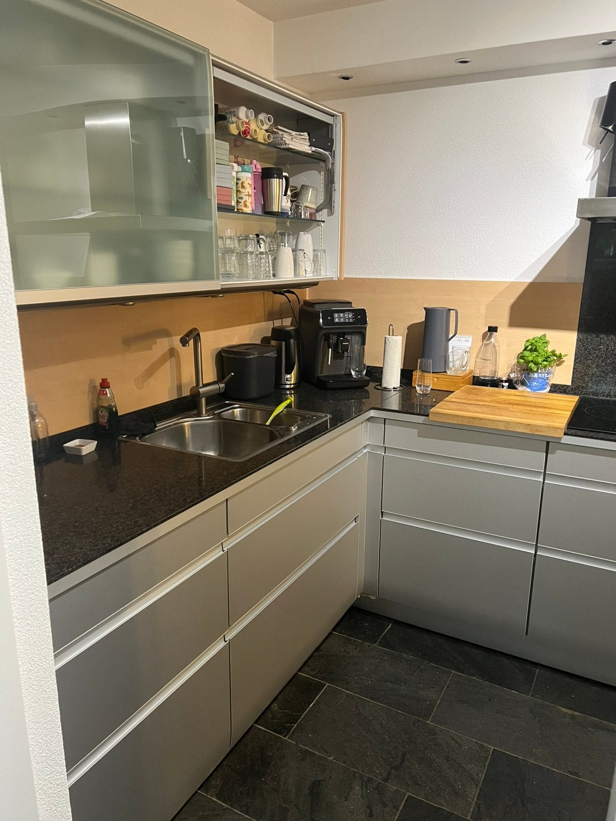 Siematic 6006 aluminium/hout keuken, Huis en Inrichting, Ophalen, Gebruikt, Hoekkeuken, Graniet of Steen