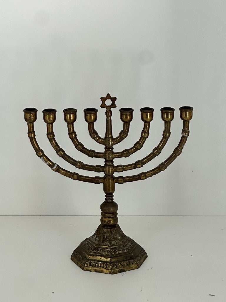 Mooie vintage messing Chanoekia / Chanoeka kandelaar, Ophalen of Verzenden, Koper of Brons