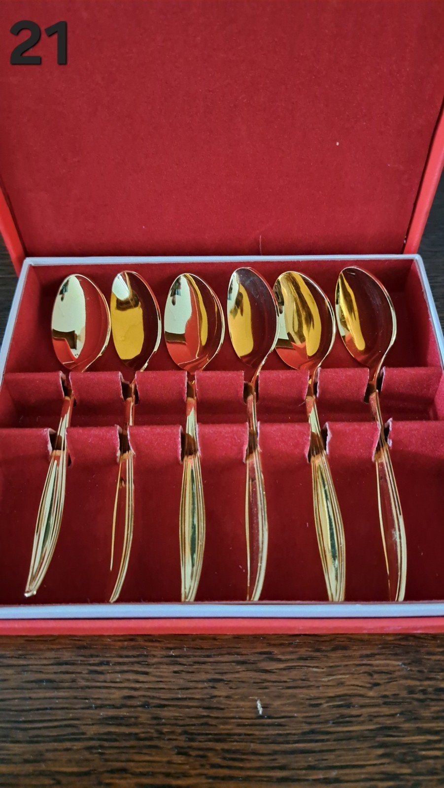 Set van 6 gouden theelepels in rode geschenkdoos, Ophalen of Verzenden