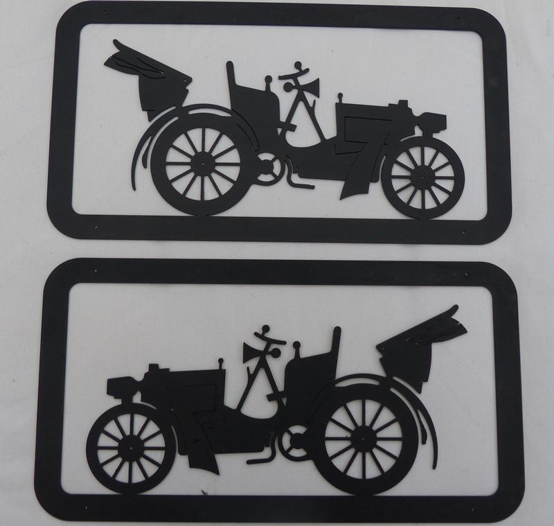 2 vintage Metalen Oldtimer Wandbord Auto pannen Onderzetter, Ophalen of Verzenden