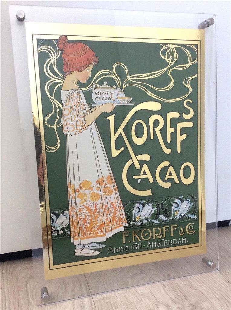 KORFFS CACAO Art nouveau Litho Poster Goud Foil, Verzenden