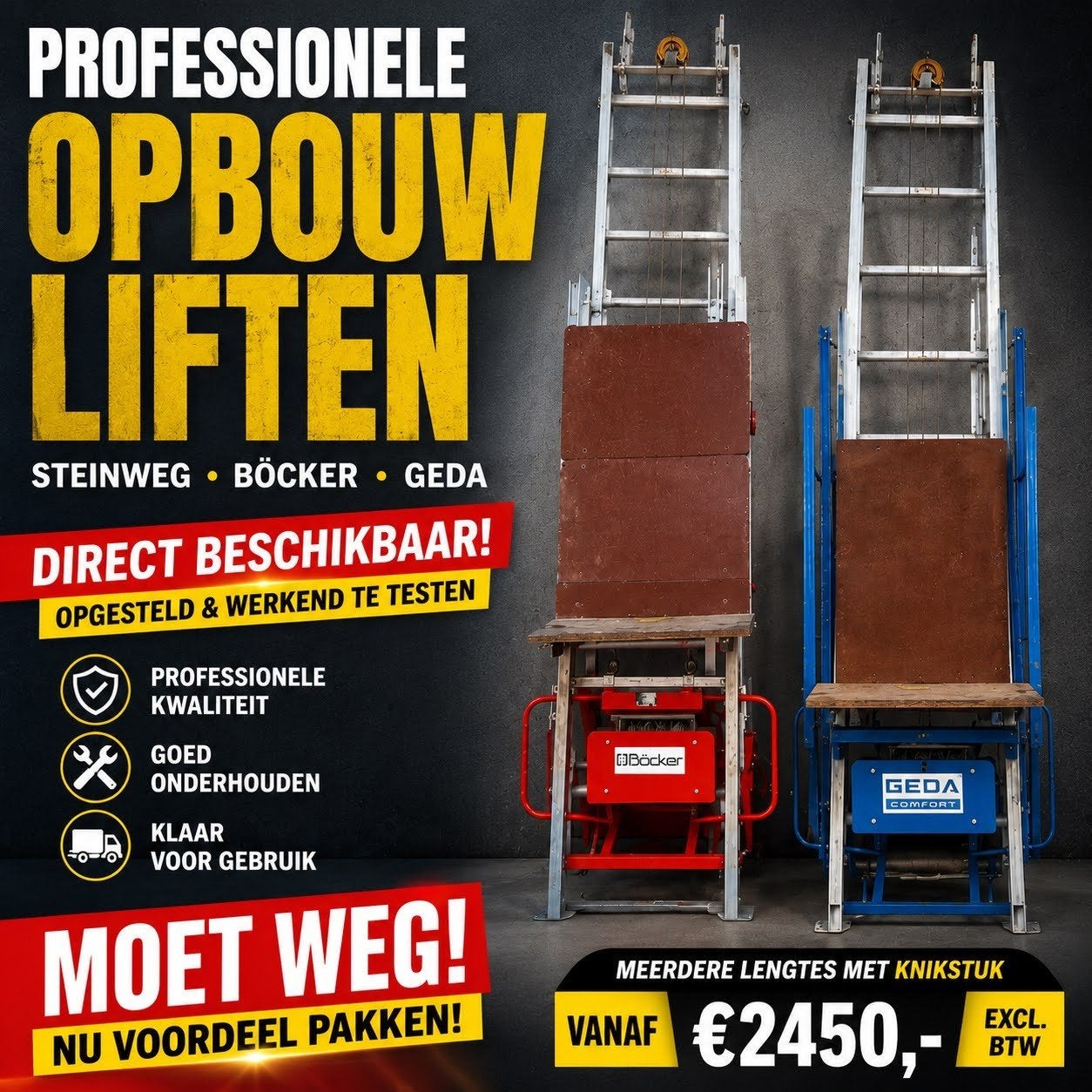 Verhuisliften/Opbouwliften te koop -Böcker Geda Steinweg etc, Ophalen