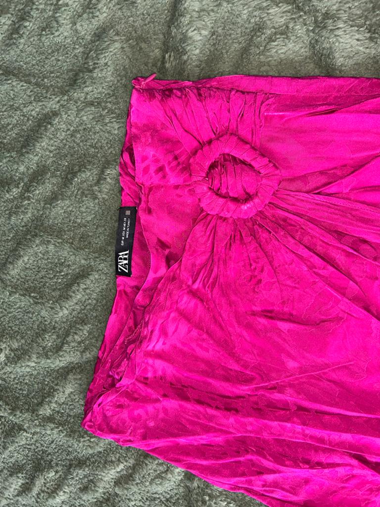 Zara Fuchsia Roze Midi Rok met Dierenprint en Split, Maat 38/40 (M), Ophalen of Verzenden, Zo goed als nieuw, Roze